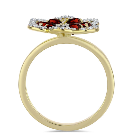 Arannyal Bevont Ezüst Gyűrű Barton Gránáttal és Fehér Topázzal