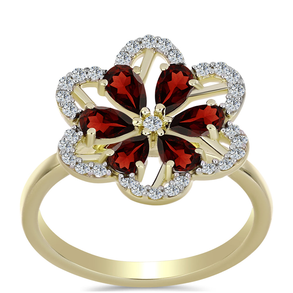 Arannyal Bevont Ezüst Gyűrű Barton Gránáttal és Fehér Topázzal 3 