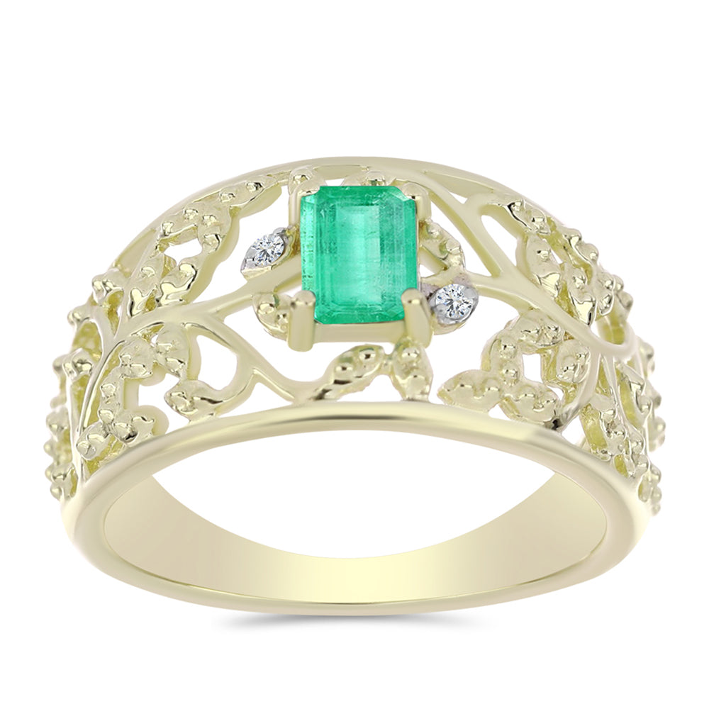 Arannyal Bevont Ezüst Gyűrű Kolumbiai Smaragddal és Fehér Gyémánttal 3 