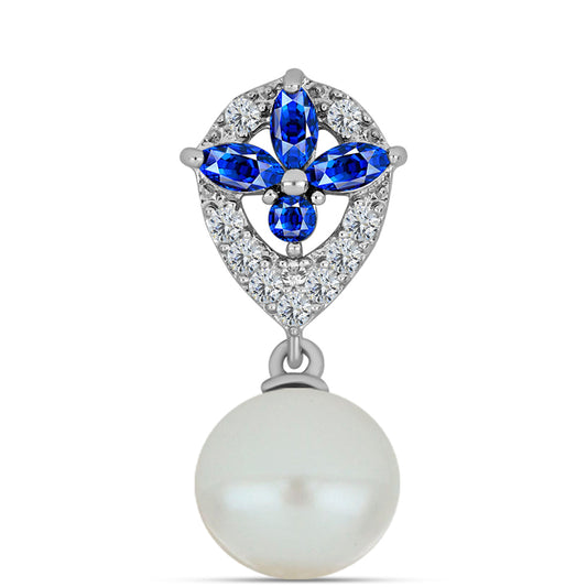 Ezüst Medál Ausztrál Kék Zafírral és Fehér Édesvízi Kagylógyönggyel