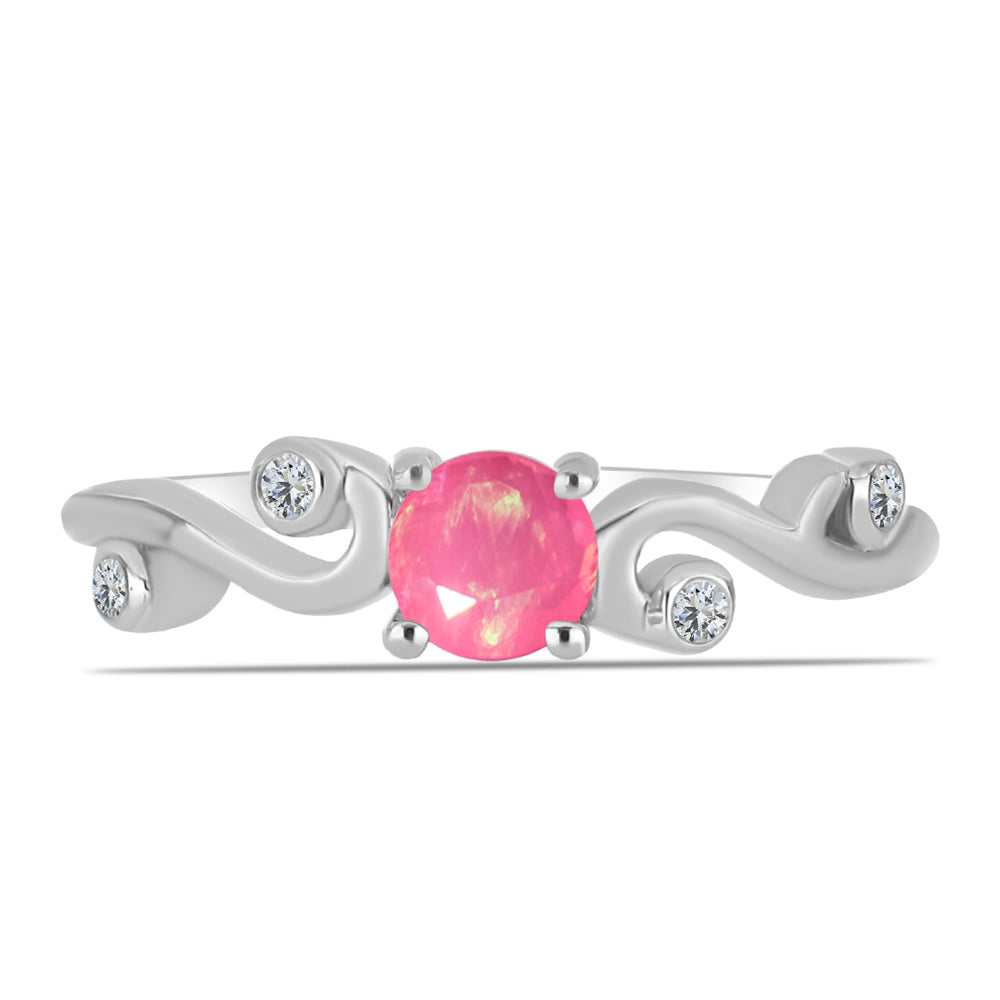 Ezüst Gyűrű Rózsaszínű Opállal és Fehér Topázzal 1 