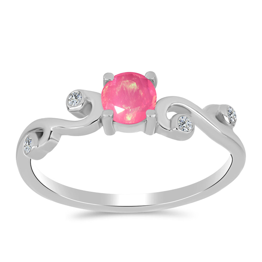 Ezüst Gyűrű Rózsaszínű Opállal és Fehér Topázzal 3 