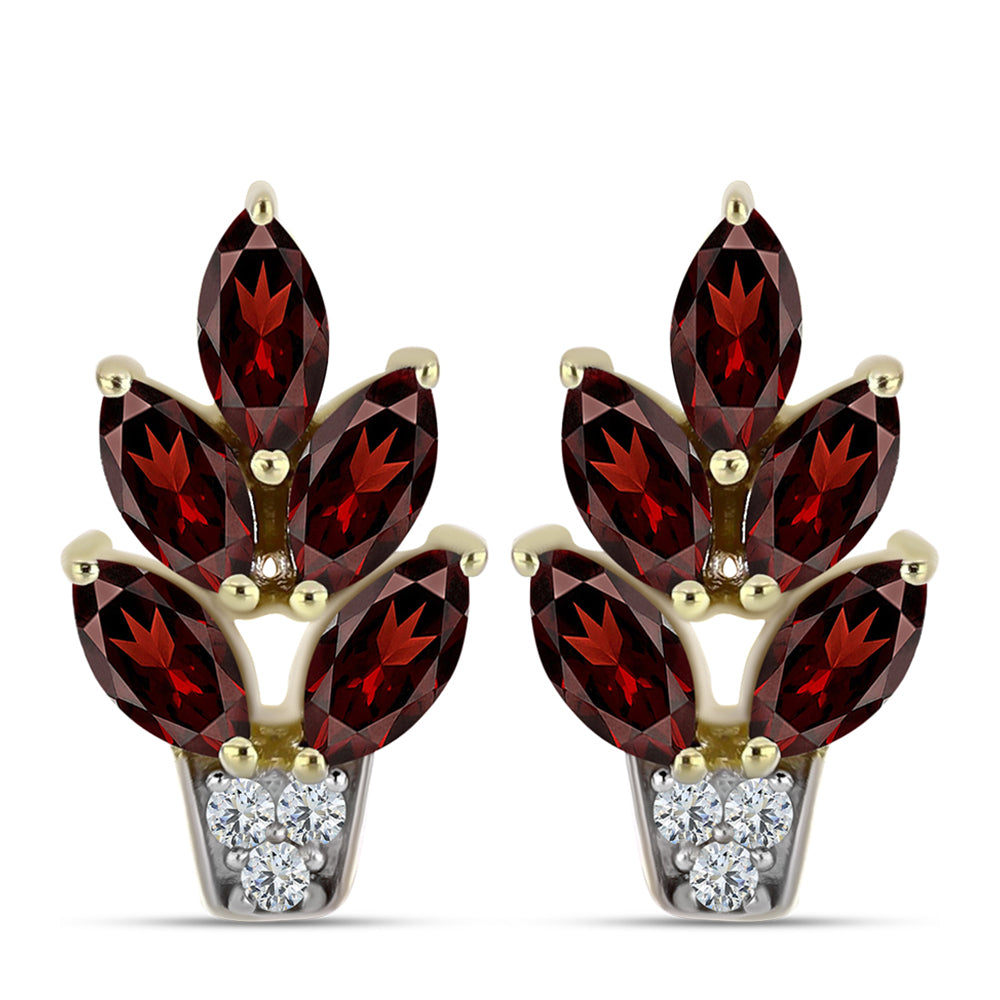 Arannyal Bevont Ezüst Fülbevaló Barton Gránáttal és Fehér Topázzal