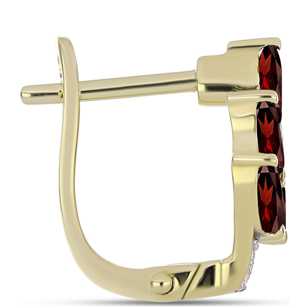 Arannyal Bevont Ezüst Fülbevaló Barton Gránáttal és Fehér Topázzal