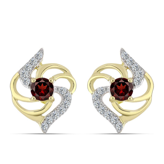 Arannyal Bevont Ezüst Fülbevaló Barton Gránáttal és Fehér Topázzal