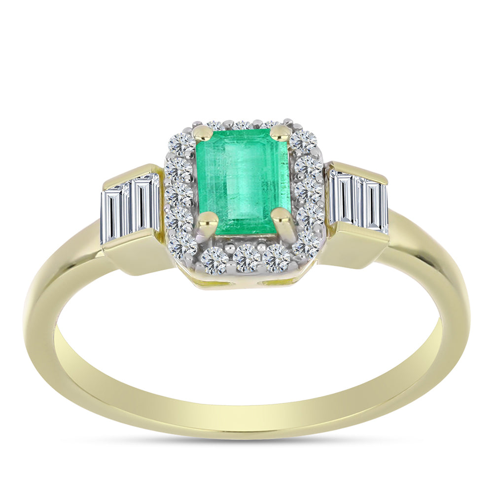 Arannyal Bevont Ezüst Gyűrű Kolumbiai Smaragddal és Fehér Gyémánttal 3 