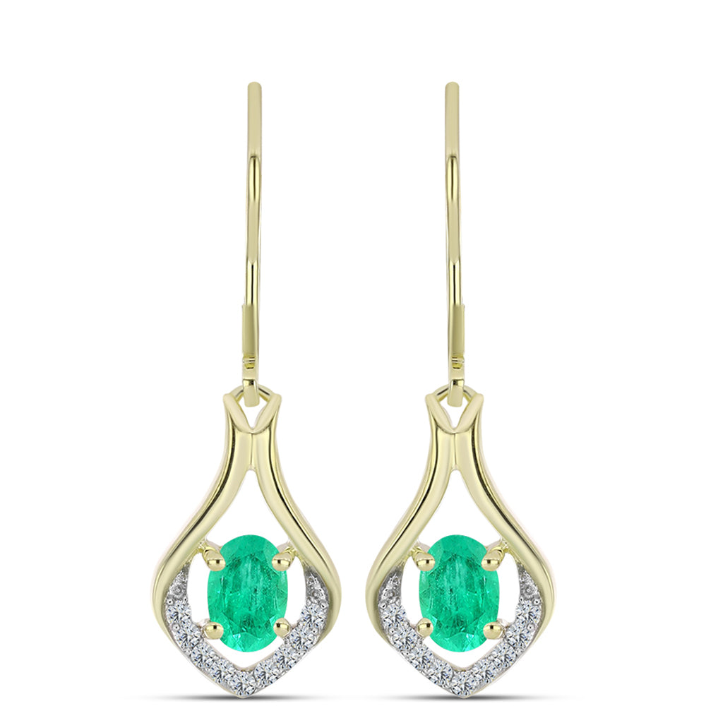 Arannyal Bevont Ezüst Fülbevaló Kolumbiai Smaragddal és Fehér Gyémánttal