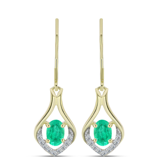 Arannyal Bevont Ezüst Fülbevaló Kolumbiai Smaragddal és Fehér Gyémánttal