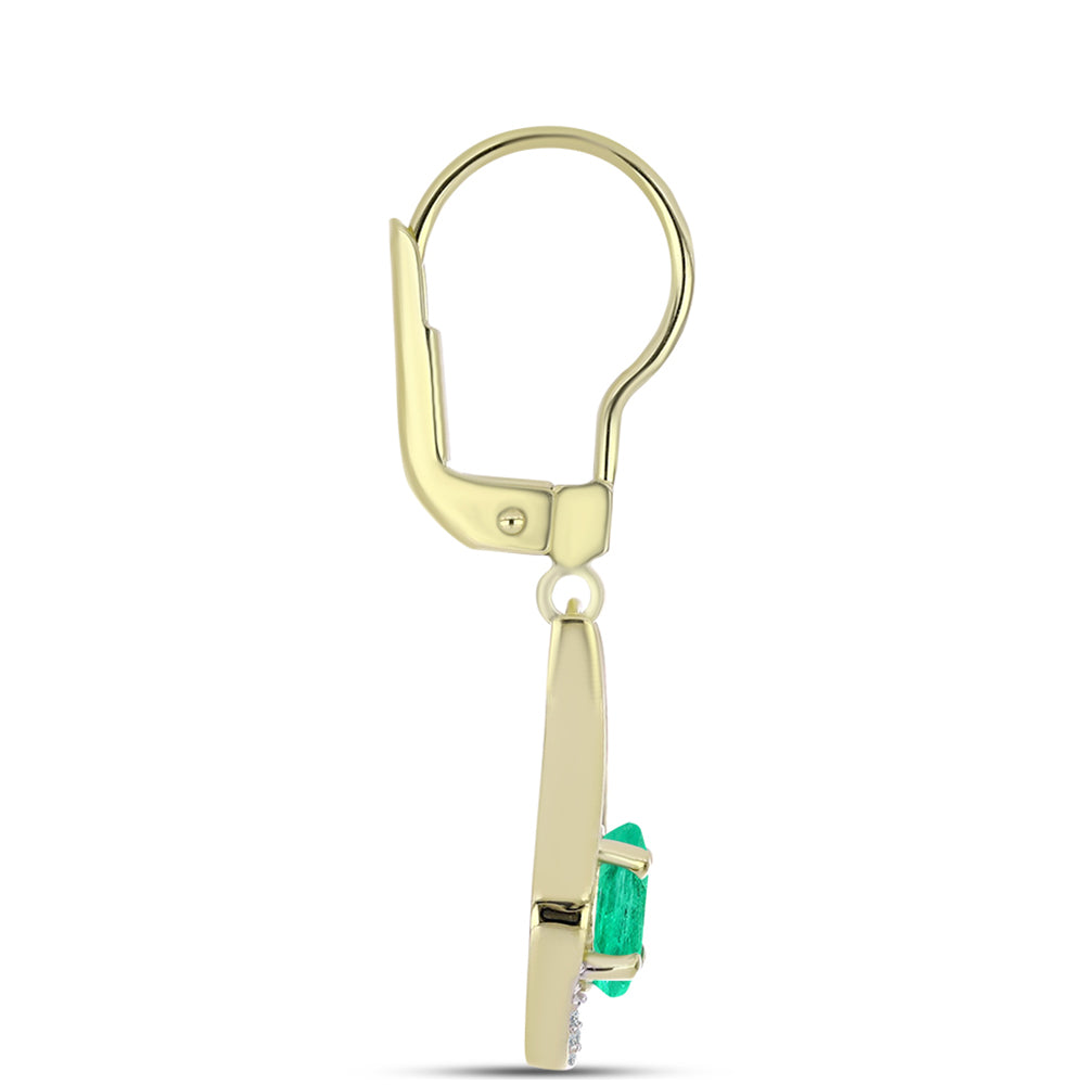 Arannyal Bevont Ezüst Fülbevaló Kolumbiai Smaragddal és Fehér Gyémánttal