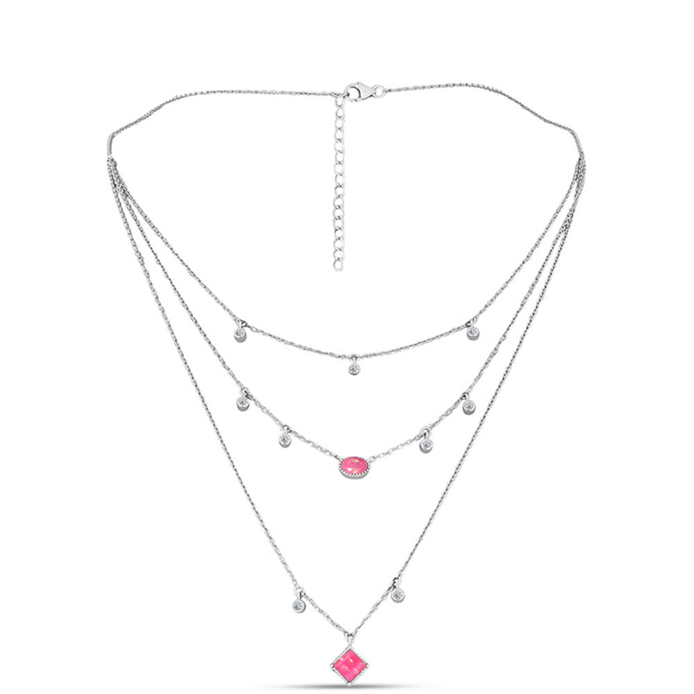 Ezüst Nyaklánc Rózsaszínű Opállal és Fehér Topázzal