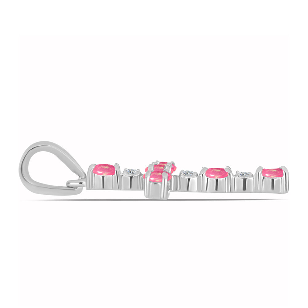 Kereszt Ezüst Medál Rózsaszínű Opállal és Fehér Topázzal