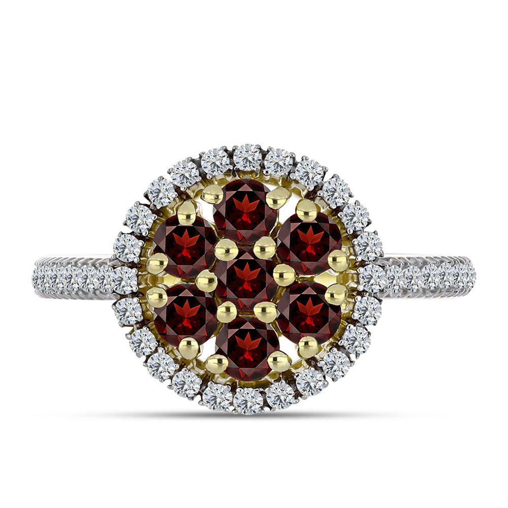 Arannyal Bevont Ezüst Gyűrű Barton Gránáttal és Fehér Topázzal 1 