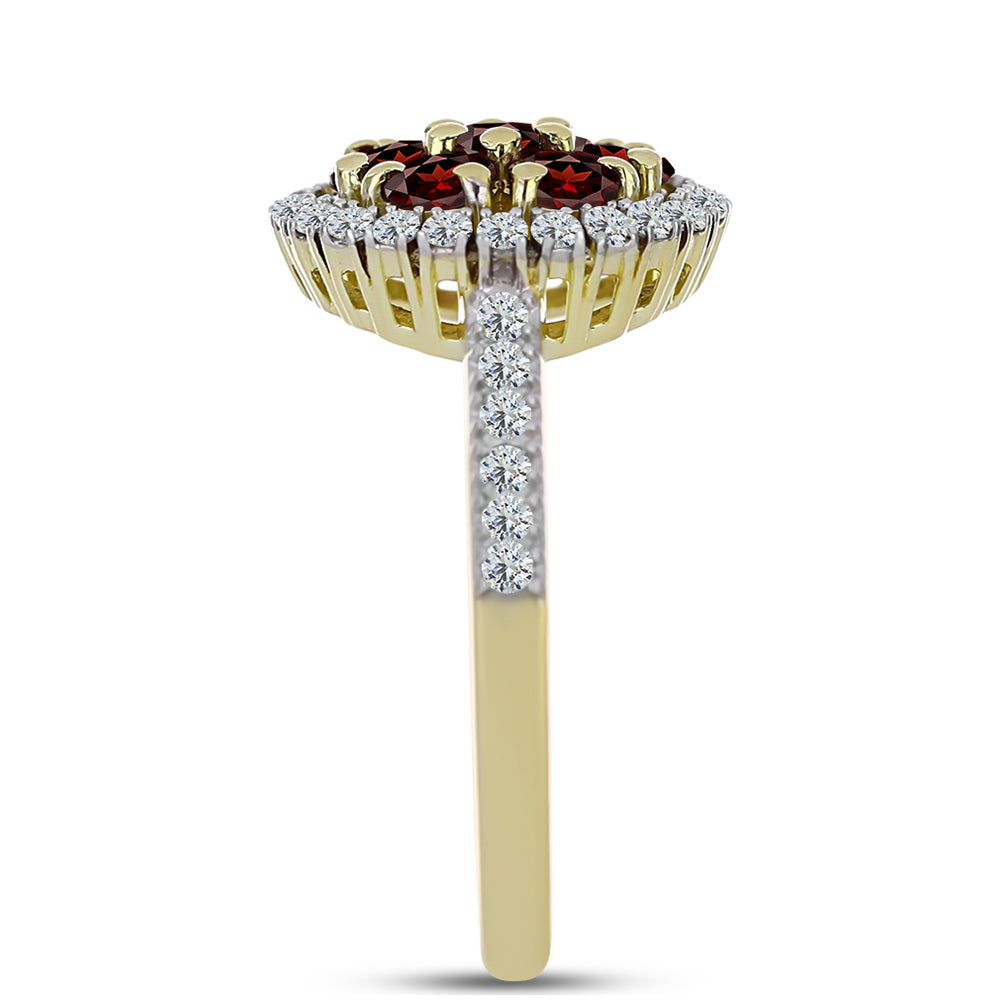 Arannyal Bevont Ezüst Gyűrű Barton Gránáttal és Fehér Topázzal 4 