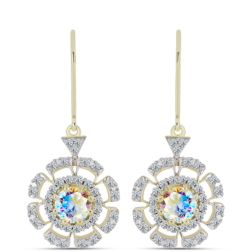 Arannyal Bevont Ezüst Fülbevaló Jég Moissanite-tel és Fehér Topázzal