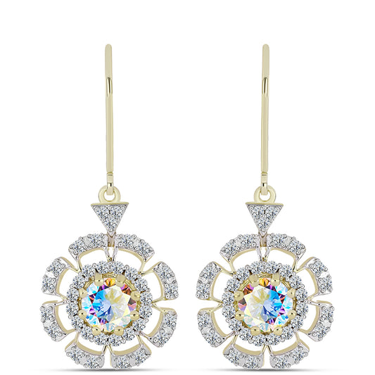 Arannyal Bevont Ezüst Fülbevaló Jég Moissanite-tel és Fehér Topázzal