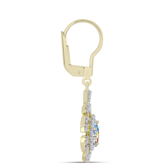 Arannyal Bevont Ezüst Fülbevaló Jég Moissanite-tel és Fehér Topázzal