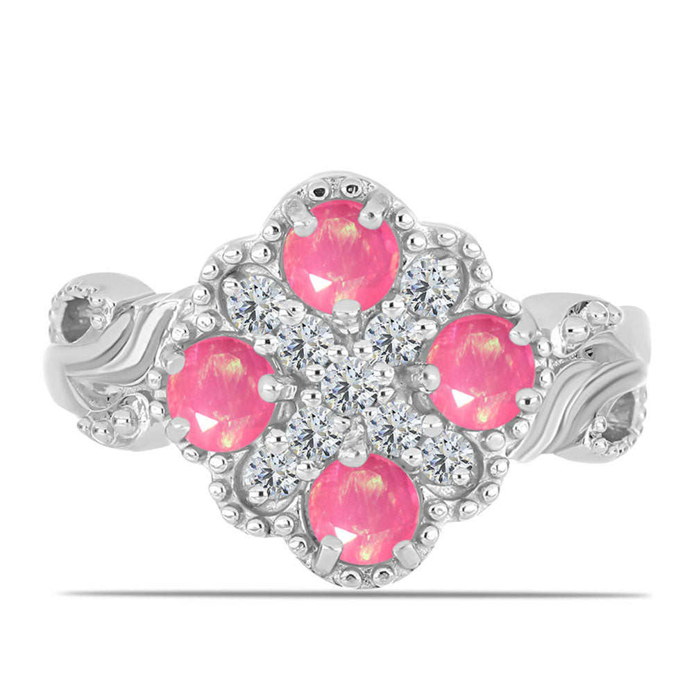 Ezüst Gyűrű Rózsaszínű Opállal és Fehér Topázzal