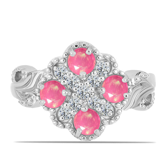 Ezüst Gyűrű Rózsaszínű Opállal és Fehér Topázzal