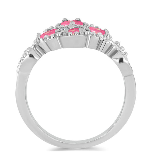 Ezüst Gyűrű Rózsaszínű Opállal és Fehér Topázzal