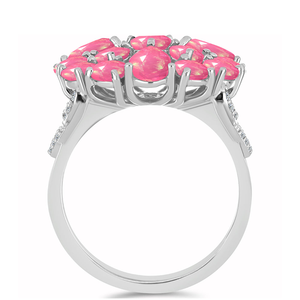 Ezüst Gyűrű Rózsaszínű Opállal és Fehér Topázzal