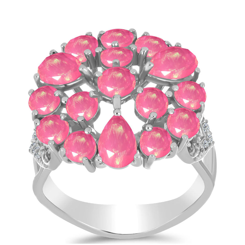 Ezüst Gyűrű Rózsaszínű Opállal és Fehér Topázzal