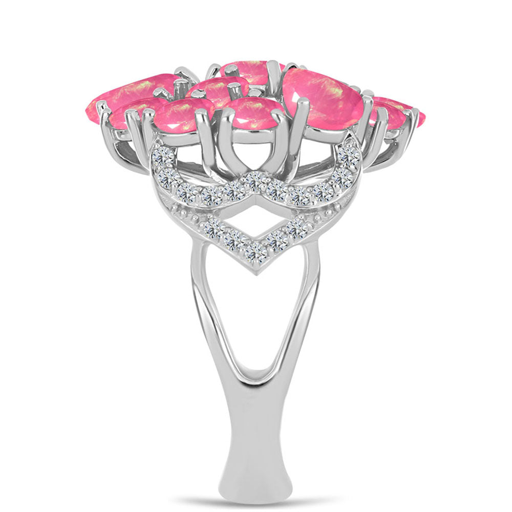 Ezüst Gyűrű Rózsaszínű Opállal és Fehér Topázzal 4 