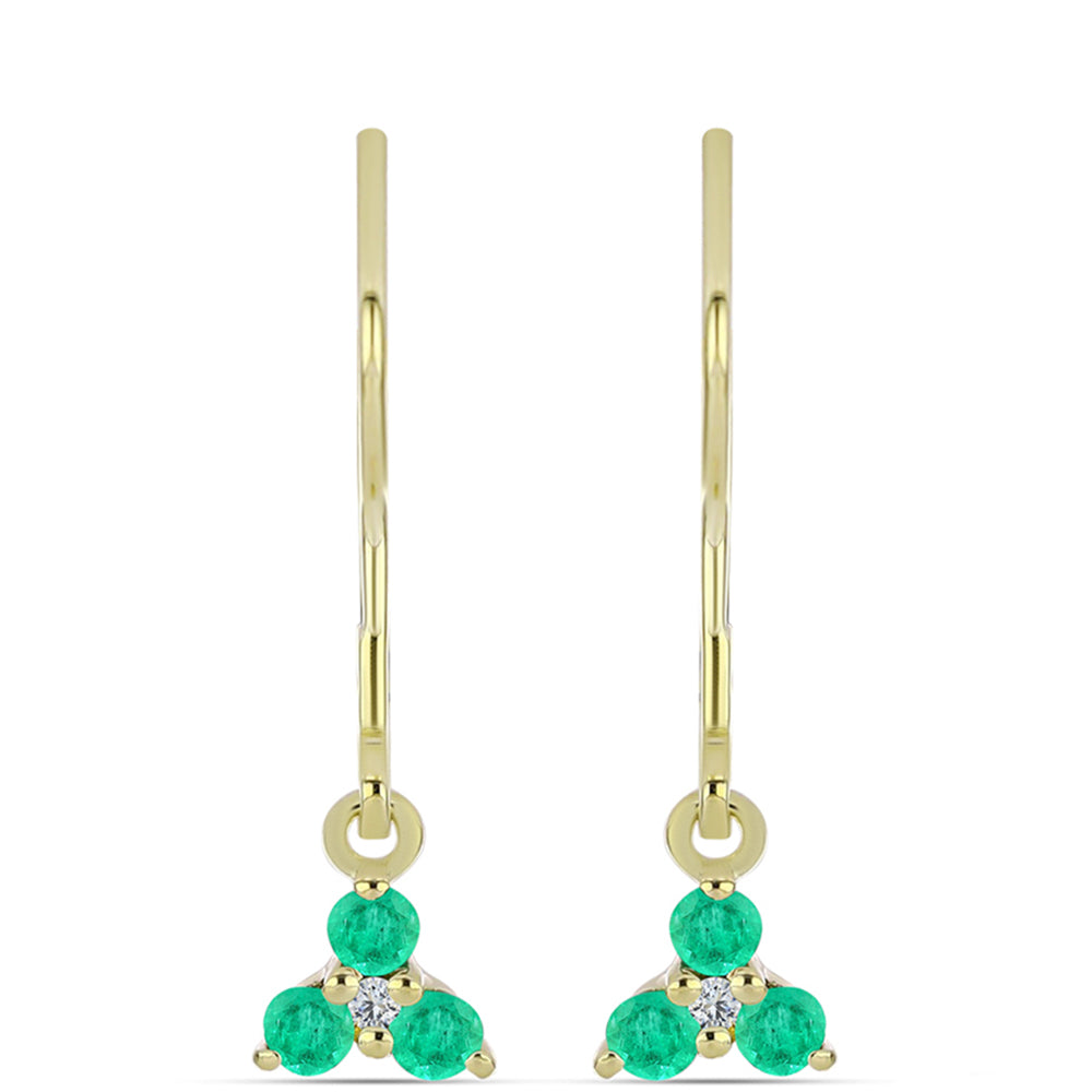 Arannyal Bevont Ezüst Fülbevaló Kolumbiai Smaragddal és Fehér Gyémánttal
