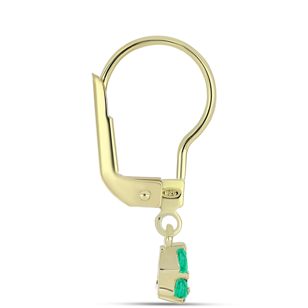 Arannyal Bevont Ezüst Fülbevaló Kolumbiai Smaragddal és Fehér Gyémánttal 2 