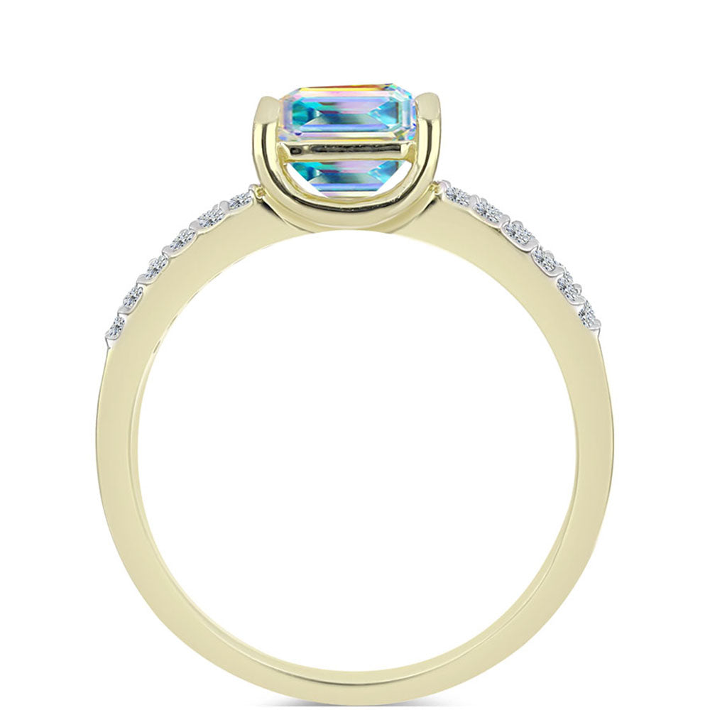 Arannyal Bevont Ezüst Gyűrű Jég Moissanite-tel és Fehér Topázzal