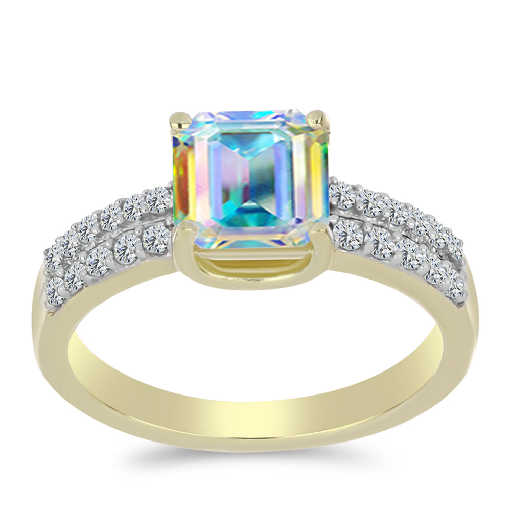 Arannyal Bevont Ezüst Gyűrű Jég Moissanite-tel és Fehér Topázzal