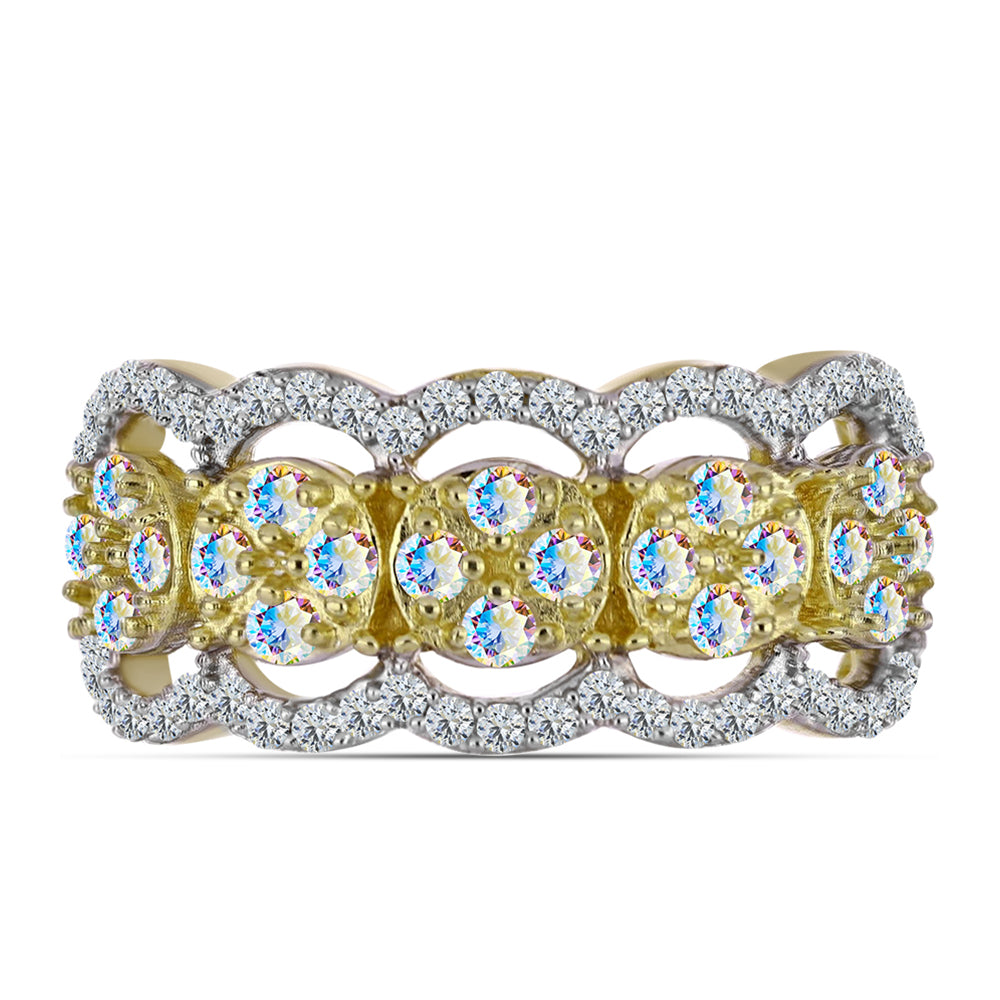 Arannyal Bevont Ezüst Gyűrű Jég Moissanite-tel és Fehér Topázzal 1 