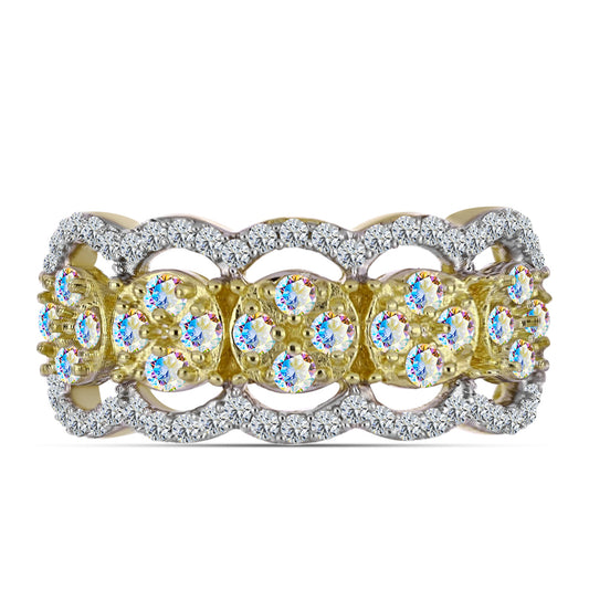 Arannyal Bevont Ezüst Gyűrű Jég Moissanite-tel és Fehér Topázzal