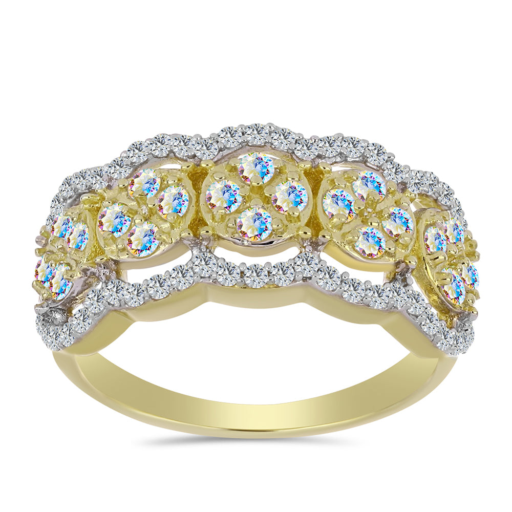 Arannyal Bevont Ezüst Gyűrű Jég Moissanite-tel és Fehér Topázzal 3 