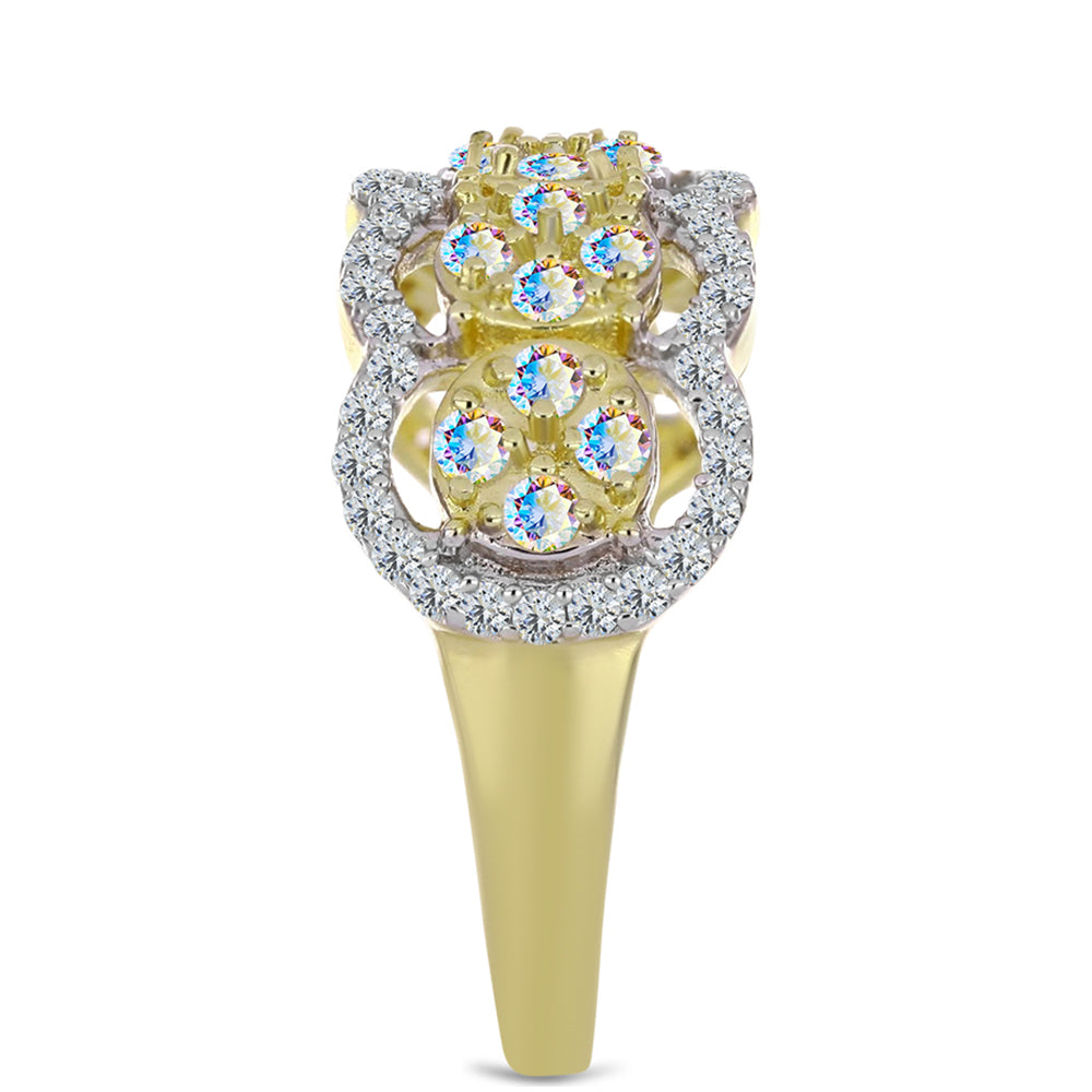 Arannyal Bevont Ezüst Gyűrű Jég Moissanite-tel és Fehér Topázzal 4 