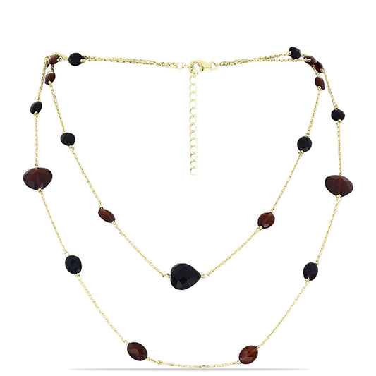 Arannyal Bevont Ezüst Nyaklánc Barton Gránáttal és Fekete Onixszal