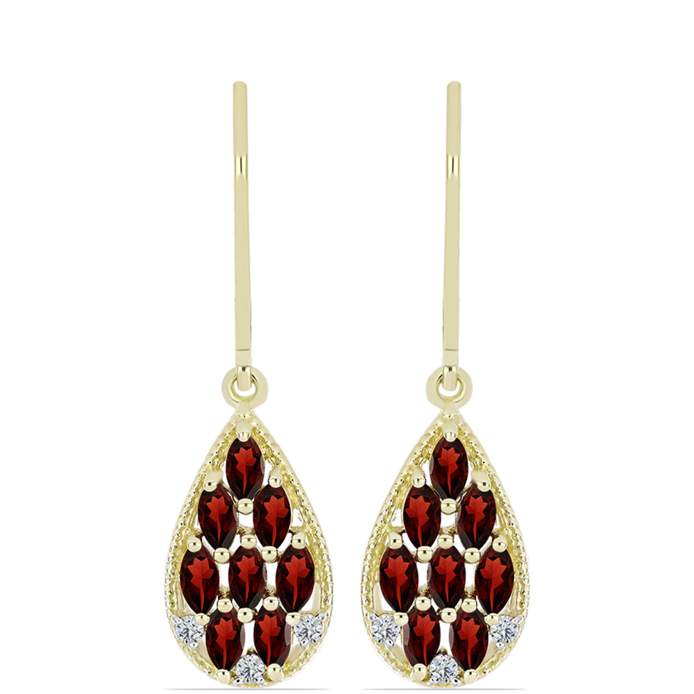 Arannyal Bevont Ezüst Fülbevaló Barton Gránáttal és Fehér Topázzal 1 