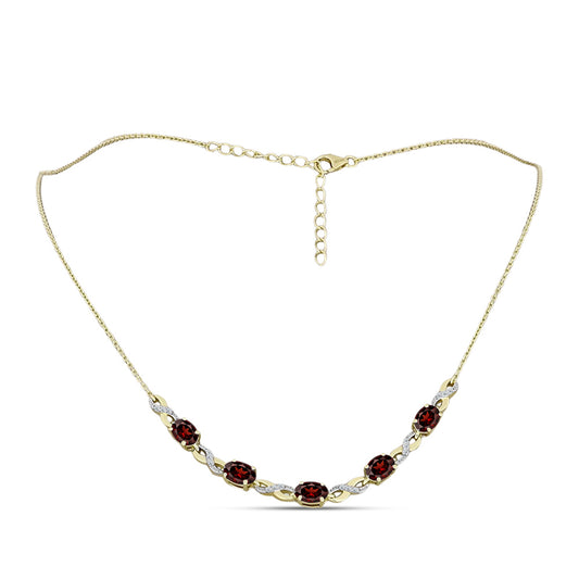 Arannyal Bevont Ezüst Nyaklánc Barton Gránáttal és Fehér Topázzal