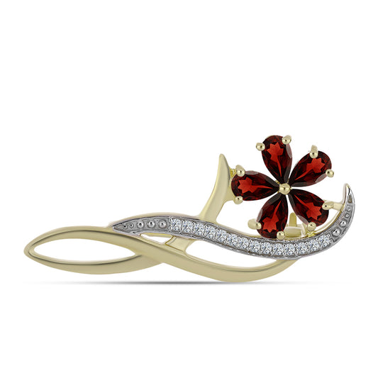 Arannyal Bevont Ezüst Bross Barton Gránáttal és Fehér Topázzal