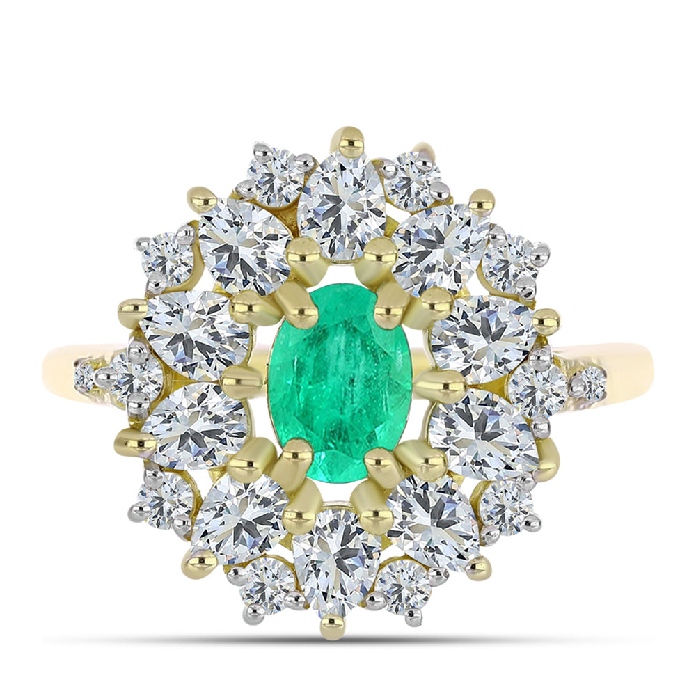 Arannyal Bevont Ezüst Gyűrű Kolumbiai Smaragddal és Fehér Gyémánttal 1 