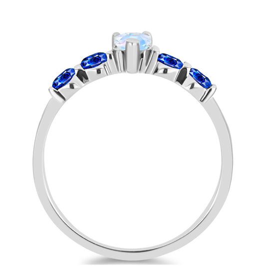 Ezüst Gyűrű Ausztrál Kék Zafírral és Szivárvány Holdkővel