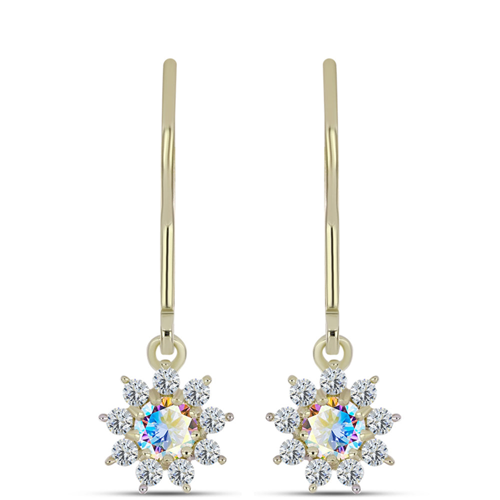 Arannyal Bevont Ezüst Fülbevaló Jég Moissanite-tel és Fehér Topázzal 1 