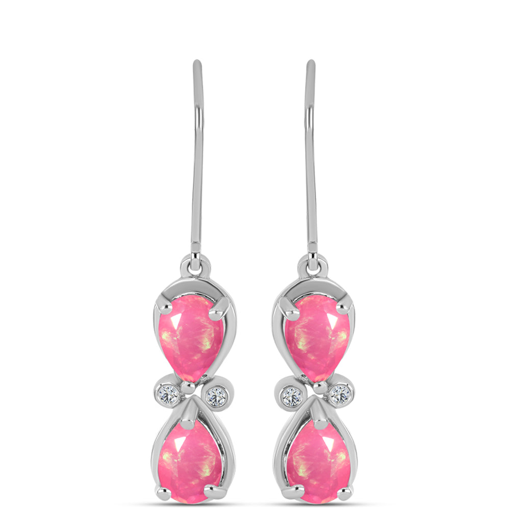 Ezüst Fülbevaló Rózsaszínű Opállal és Fehér Topázzal 1 