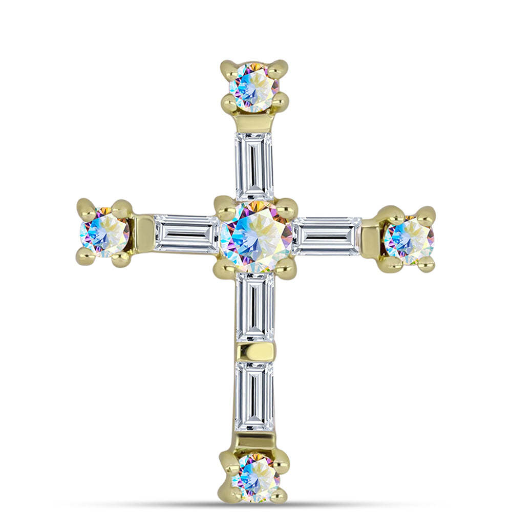 Kereszt Arannyal Bevont Ezüst Medál Jég Moissanite-tel és Fehér Cirkónnal