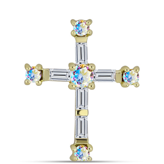 Kereszt Arannyal Bevont Ezüst Medál Jég Moissanite-tel és Fehér Cirkónnal