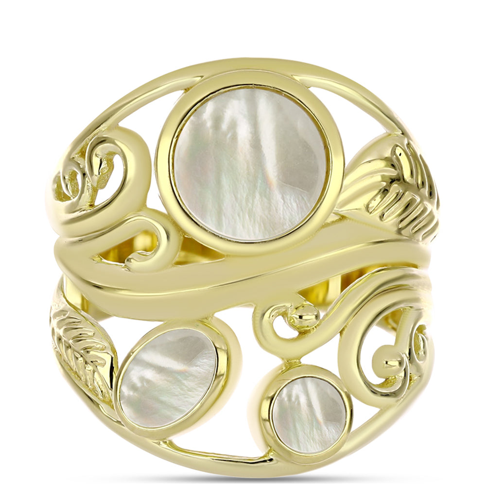 Arannyal Bevont Ezüst Gyűrű Gyöngyházzal 1 