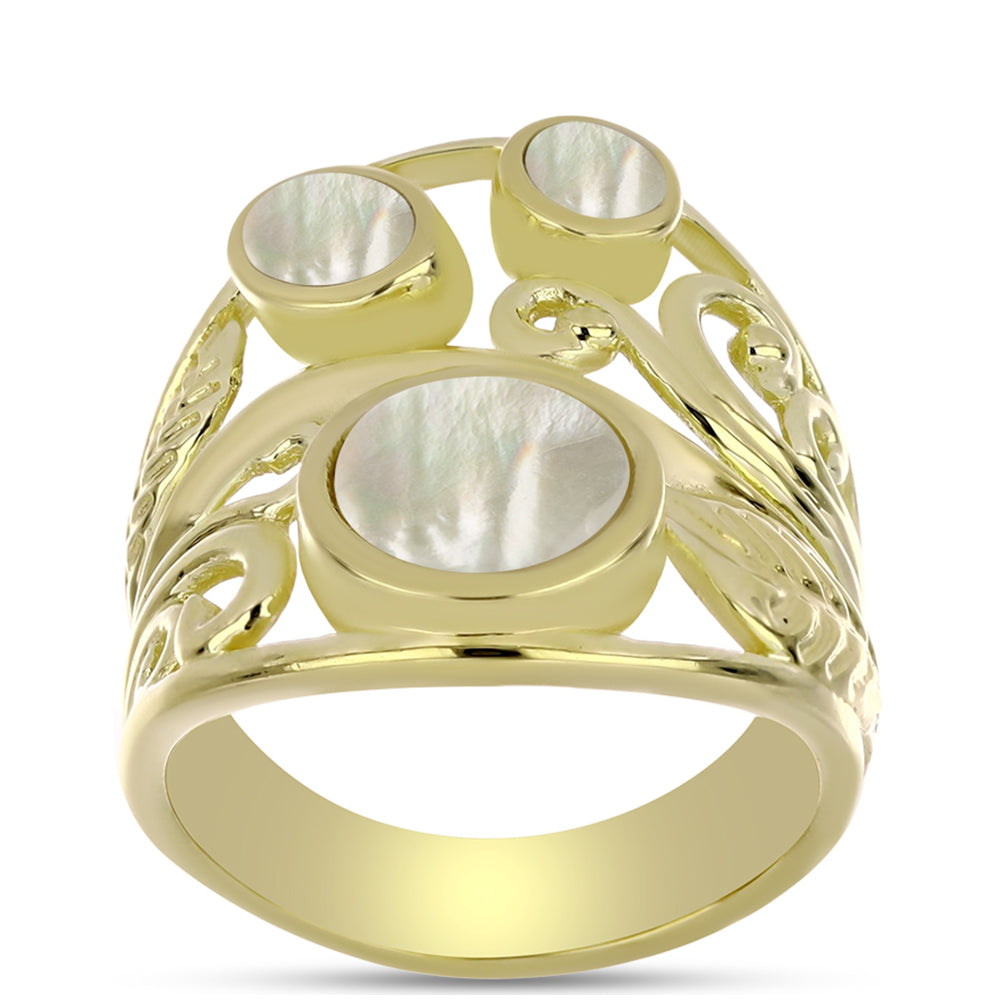 Arannyal Bevont Ezüst Gyűrű Gyöngyházzal