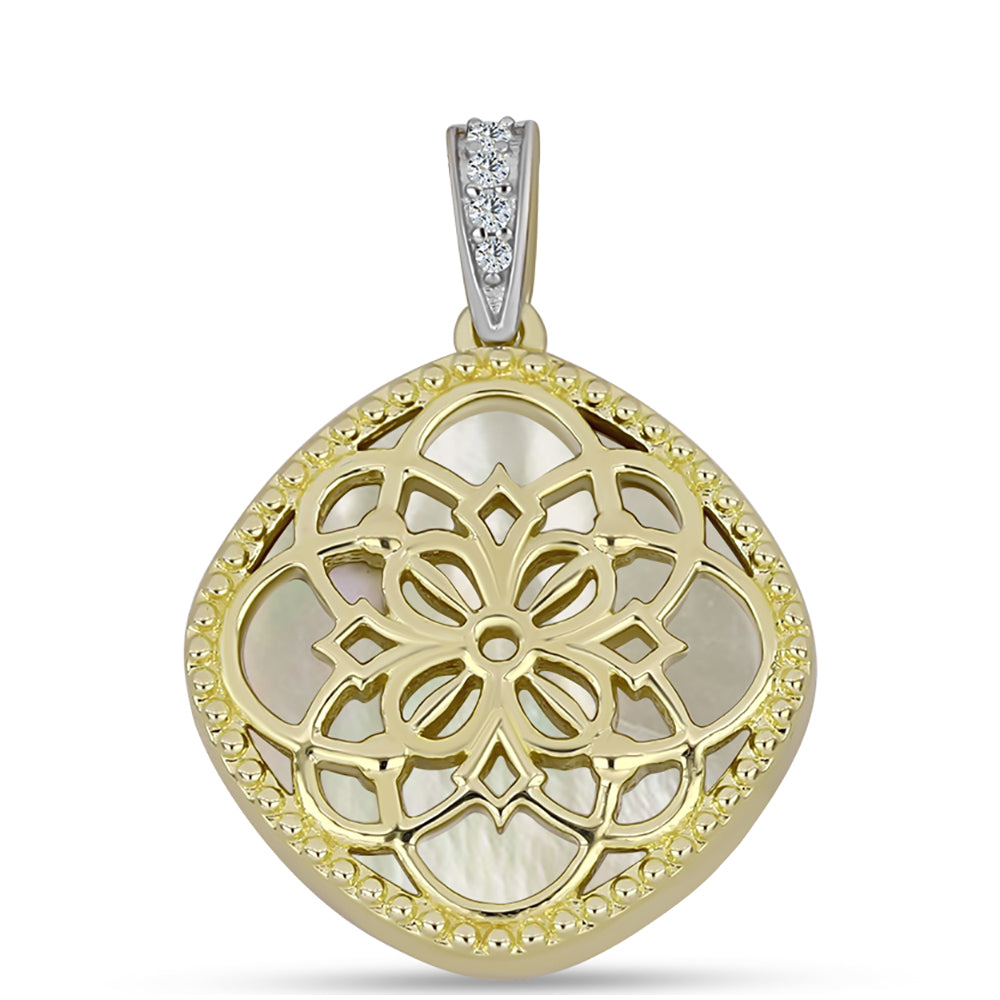 Arannyal Bevont Ezüst Medál Gyöngyházzal és Fehér Topázzal