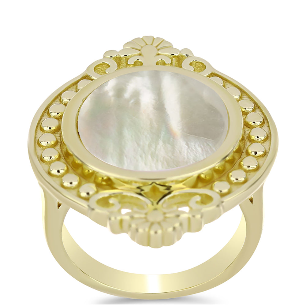 Arannyal Bevont Ezüst Gyűrű Gyöngyházzal 3 