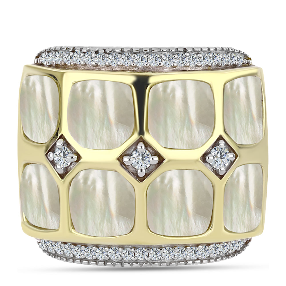 Arannyal Bevont Ezüst Gyűrű Gyöngyházzal és Fehér Topázzal 1 