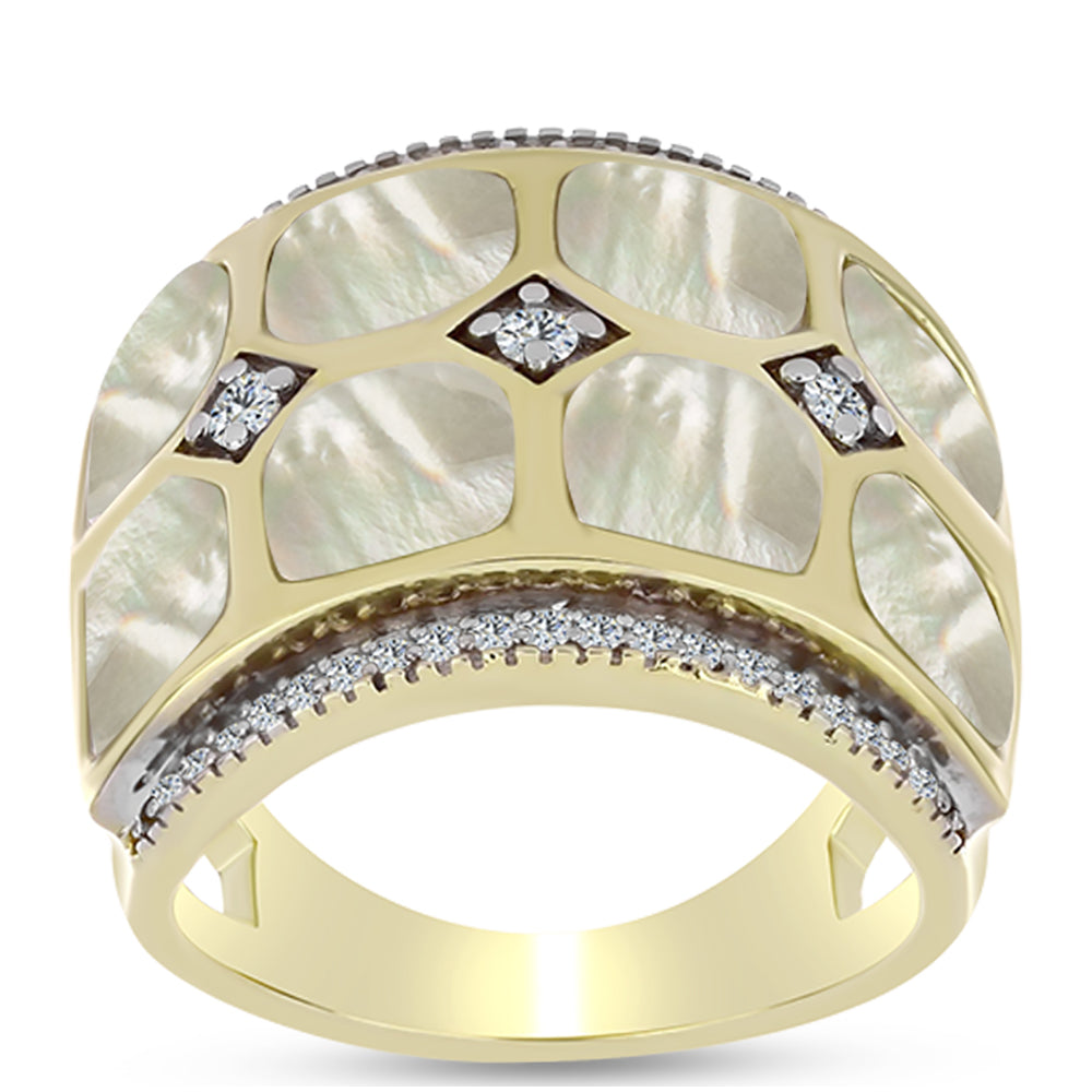 Arannyal Bevont Ezüst Gyűrű Gyöngyházzal és Fehér Topázzal 3 